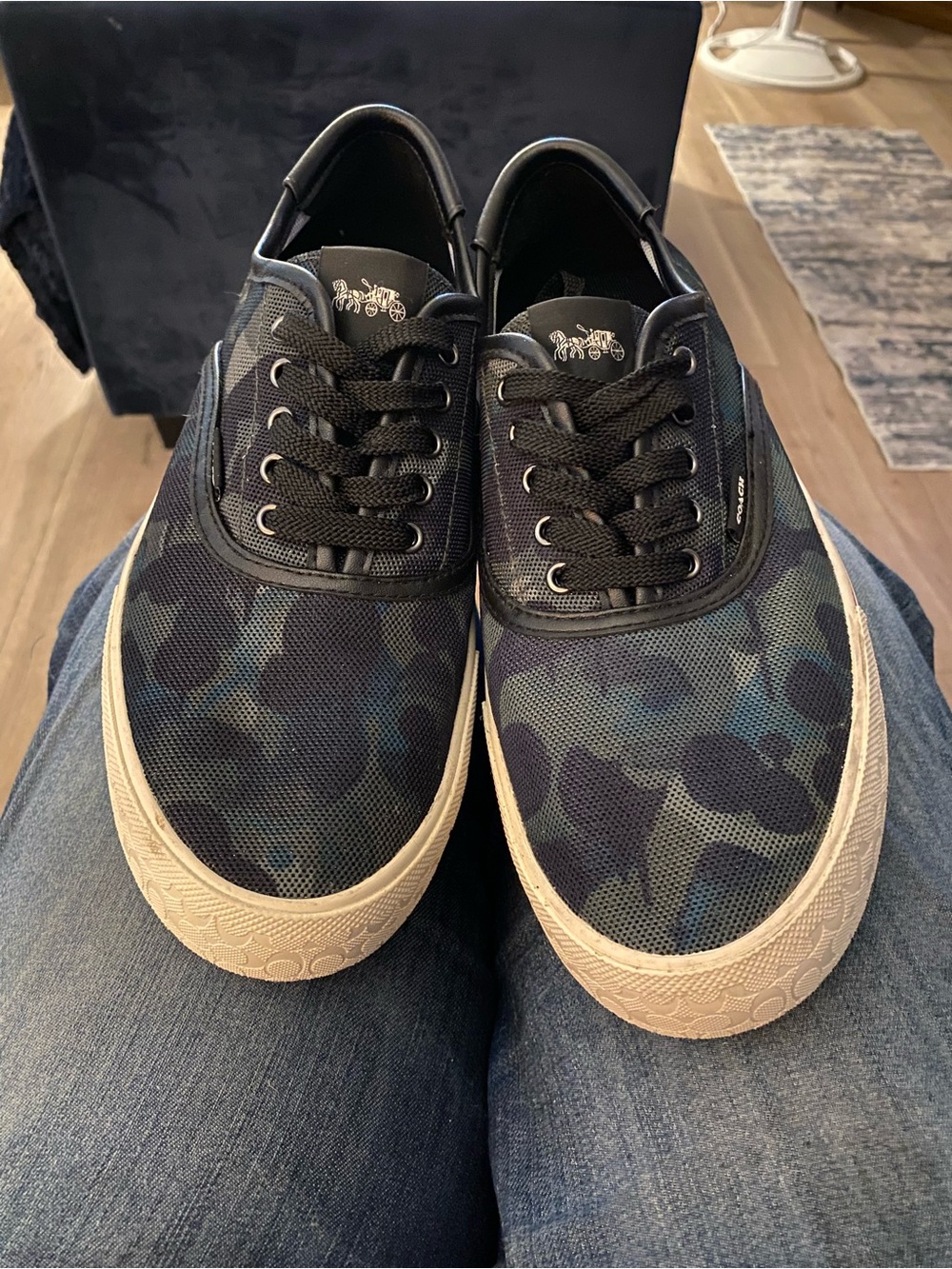 Coach skate wild beast camo mesh/leather lace up sneakers